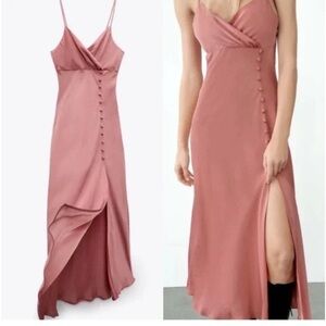 Zara Satin effect Blush Pink midi dress size small